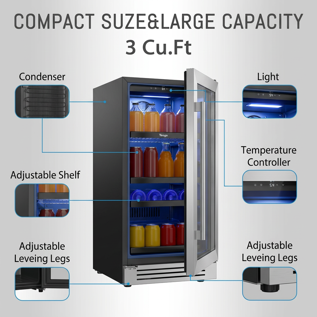 Wine Beer Fridge Under Counter - Under Counter Beverage Cooler 85L Built-in