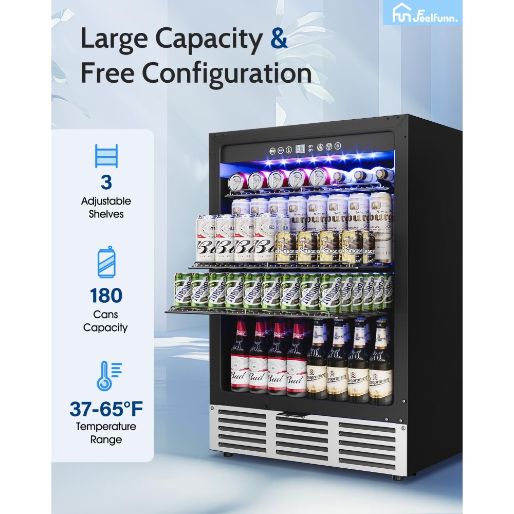 Wine Beer Fridge Under Counter - 24 Inch Beverage Refrigerator, 180-Can Under