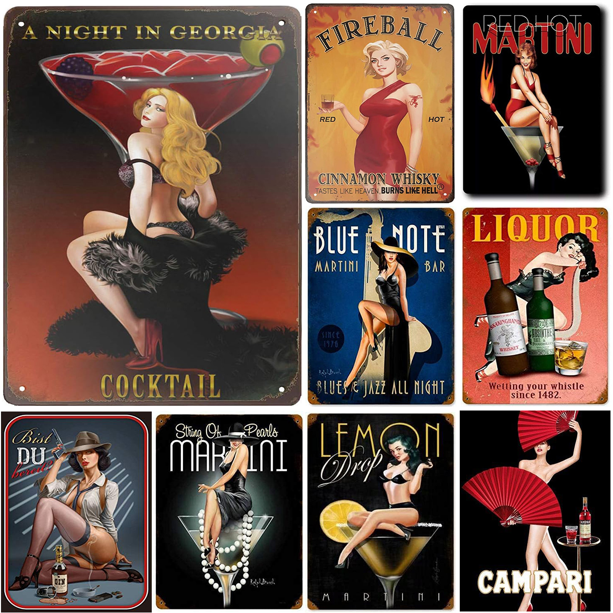 Wine Beer Europe - Vintage Pinup Wine Girls Metal Tin