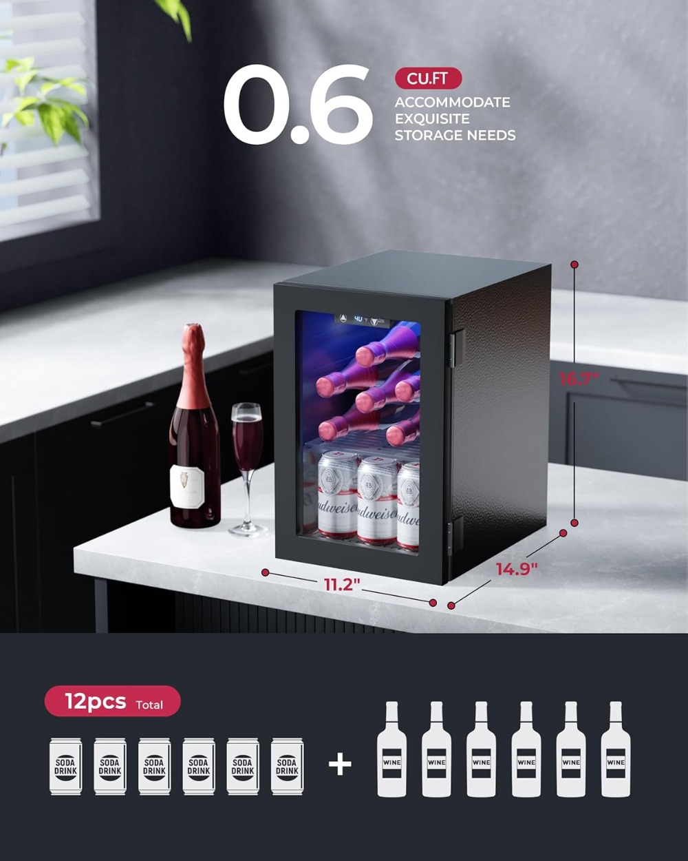 6-Bottle & 6-Can Compact Fridg - đánh giá và giá Wine Beer Fridge Under Counter
